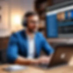 A dynamic entrepreneur engaging with an online podcast