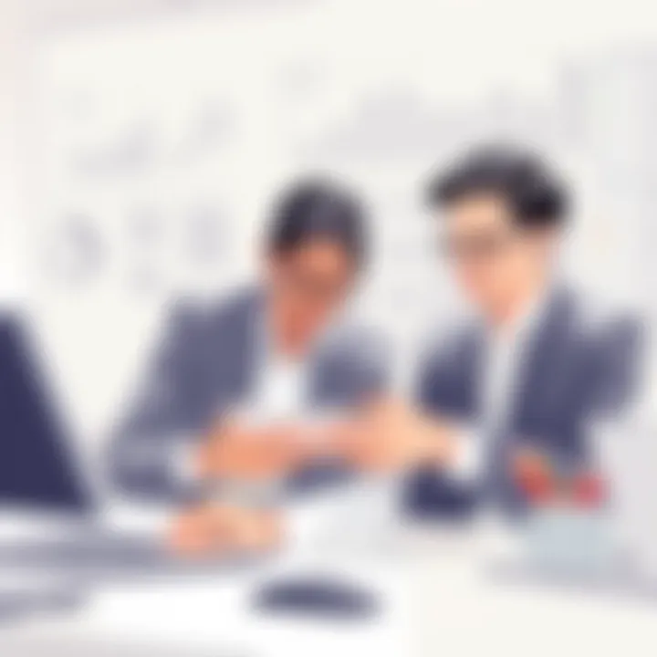 Analyzing Results from No Code Applications Business professionals analyzing data and results from no code applications