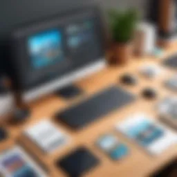 An array of graphic design tools displayed on a desk