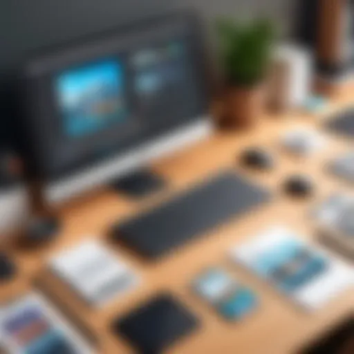 An array of graphic design tools displayed on a desk