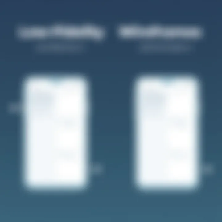 Low-Fidelity vs. High-Fidelity Wireframes Comparison of low-fidelity and high-fidelity wireframes for app design