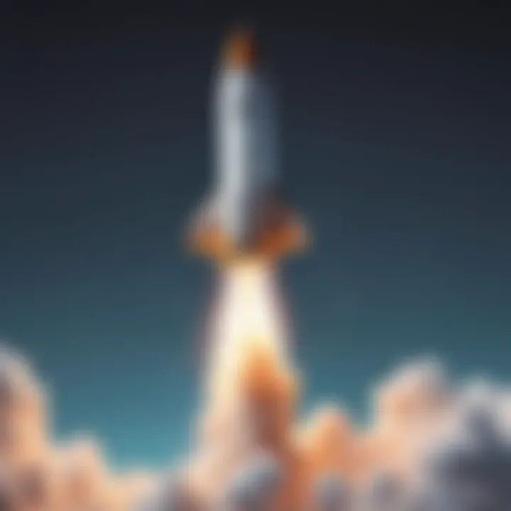 Illustration of a rocket launching into the sky representing propelling career in product development