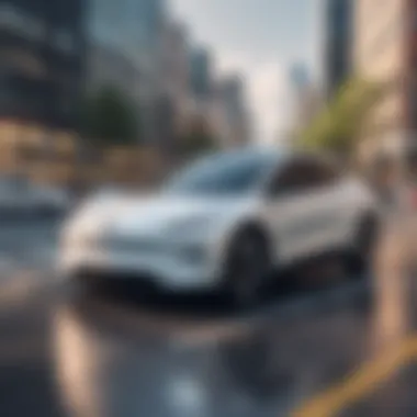 Driving Innovation: Electric Mobility in Urban Landscapes Sleek and innovative electric car on a city street