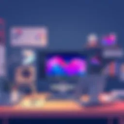 Innovative graphic design workspace featuring software tools