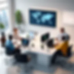 A modern office environment showcasing teamwork and collaboration