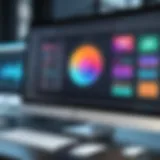 A modern user interface of graphic design software showcasing design tools and features.