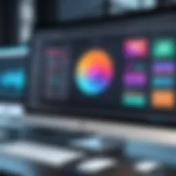 A modern user interface of graphic design software showcasing design tools and features.
