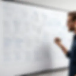 A group brainstorming innovative app ideas on a whiteboard filled with sketches and notes