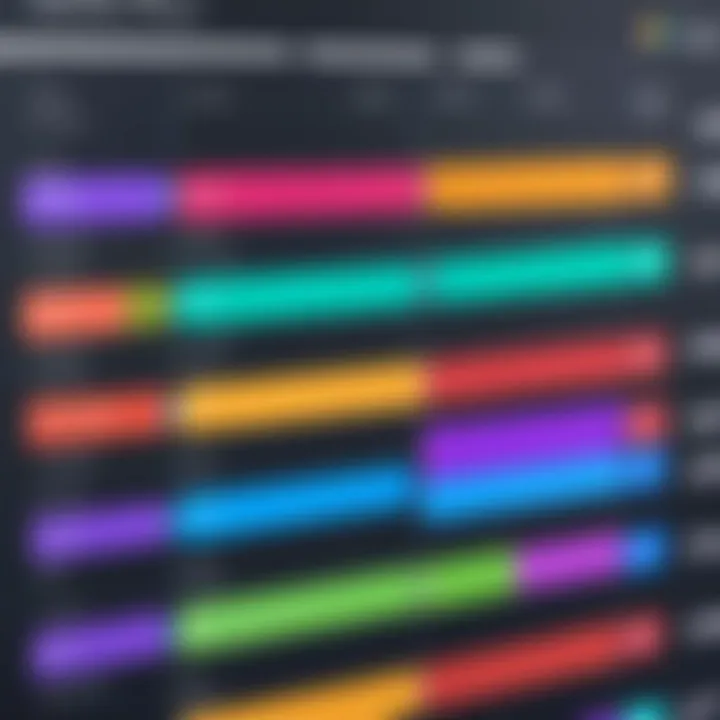 Color-coded tasks and milestones in a Gantt chart