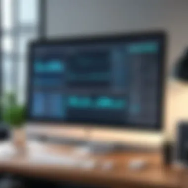 Workspace with Computer Displaying a Scrum Board A workspace with a computer displaying a Scrum board