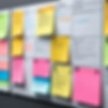 Organizing Tasks with Sticky Notes An individual thoughtfully organizing tasks on sticky notes in a Kanban format.