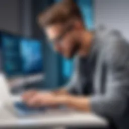 A UX designer engaging with code on a laptop