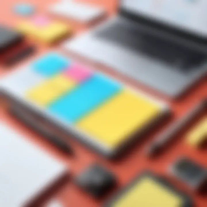 Physical tools for project organization, including planners and sticky notes