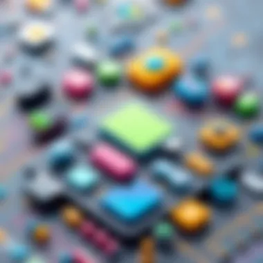 Components of App Design Flowcharts Colorful representation of components in app design flowcharts