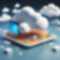 A visual representation of cloud computing architecture with various layers and elements.